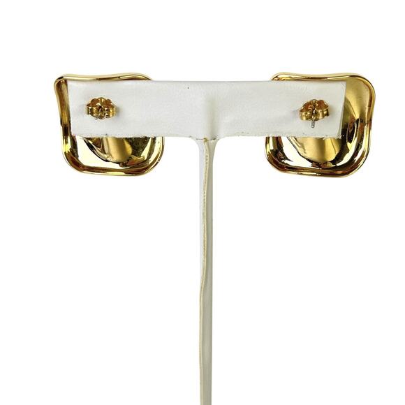 Avon Vintage Earrings Polished Perfection Gold Tone Wavy Square Pierced Shiny - Picture 6 of 9